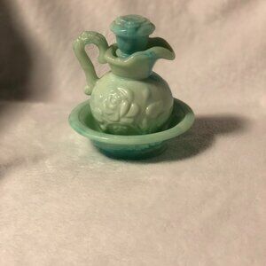 Jadeite Wash Bowl & Pitcher, Victorian style glass collectible